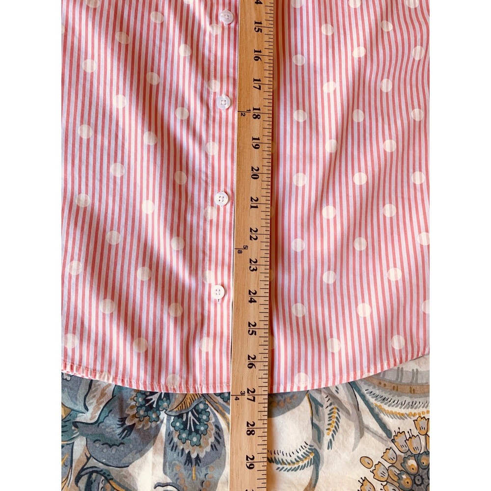 Chicos No Iron Button Down Coral Striped Polka Dot Shirt Size 2 (L-12) - Picture 12 of 14